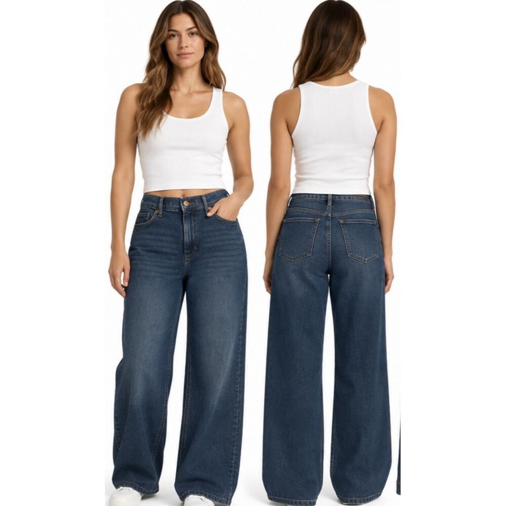 Sonoma Goods For Life Womens Blue Wide-Leg Medium Wash Denim Jeans Size 10